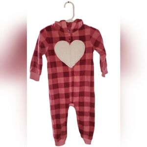 Carter's pink plaid hooded onesie 18mths